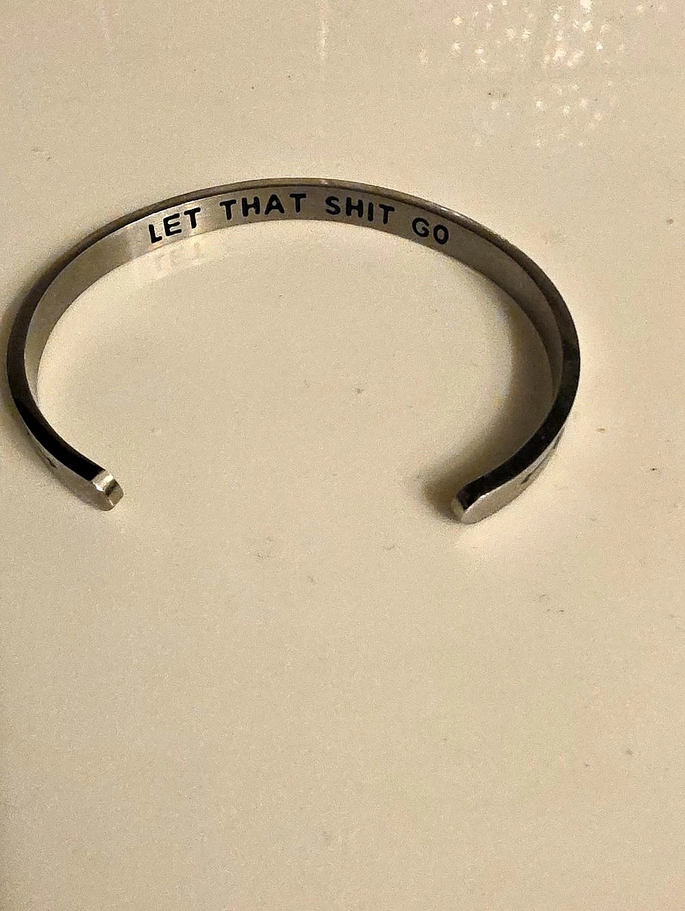 Joycuff Let That Shit Go Mantra Cuff Bracelet, Silver